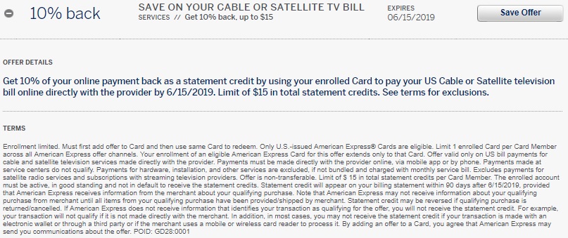 Cable & Satellite TV Amex Offer 10% Off
