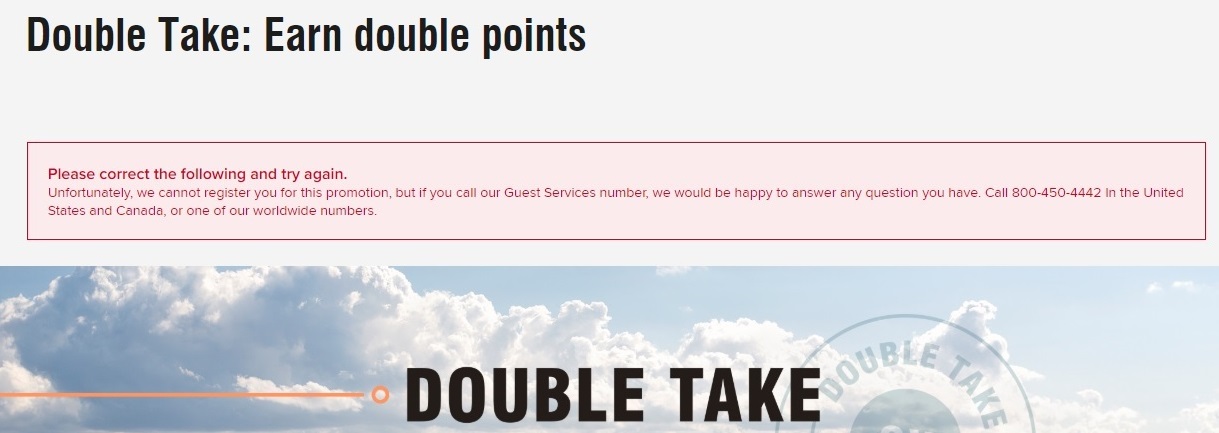 Marriott Double Take Double Points Promotion Error Message.