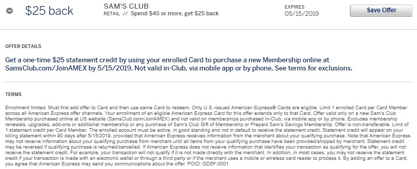 Sam's Club Membership Amex Offer Spend $45 Get $25