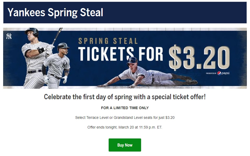 (EXPIRED) Yankees tickets for 5.65 to several early games (valid 3/20