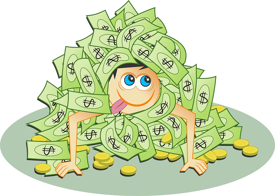 cartoon of a man with a pile of money