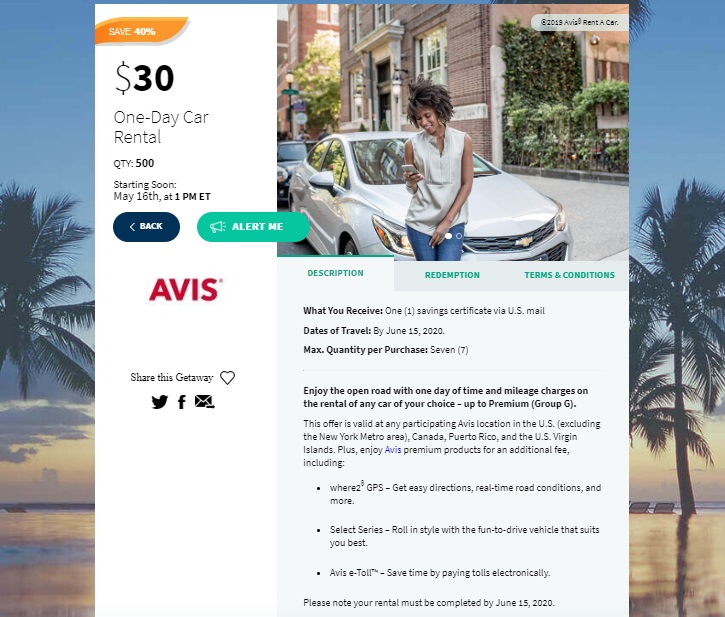 Daily Getaways 2019 Avis One Day Car Rental