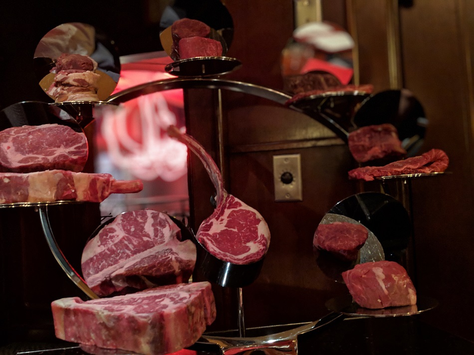 a display of meat on a display
