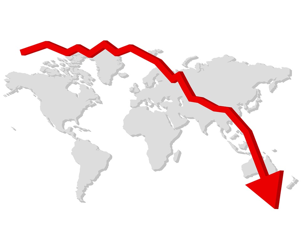 a red arrow pointing to a world map