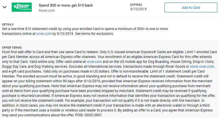 Rover Amex Offer