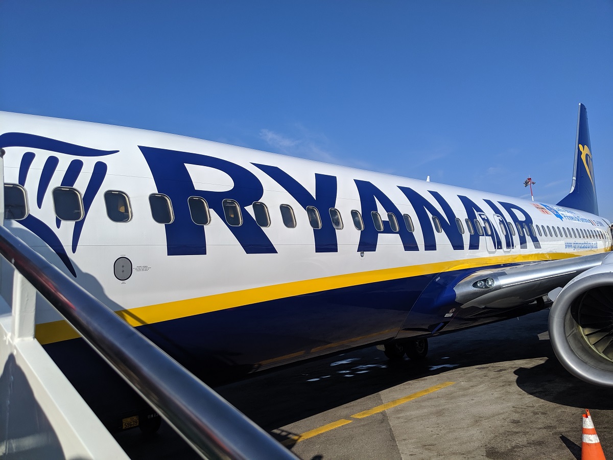 a plane with blue and yellow writing