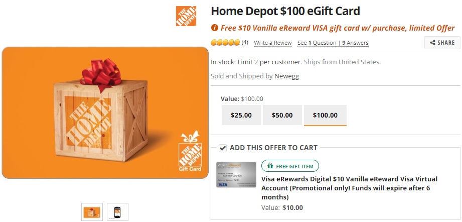 (EXPIRED) Newegg: Get $10 Visa eGift Card Free When Buying $100 Home