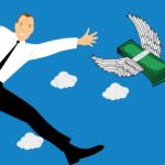 a man in a suit and tie flying with wings