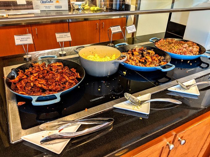 Hyatt Place Topeka Kansas breakfast - Bacon, scrambled eggs, potatoes & green chile corned beef hash