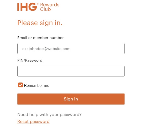 IHG reset password