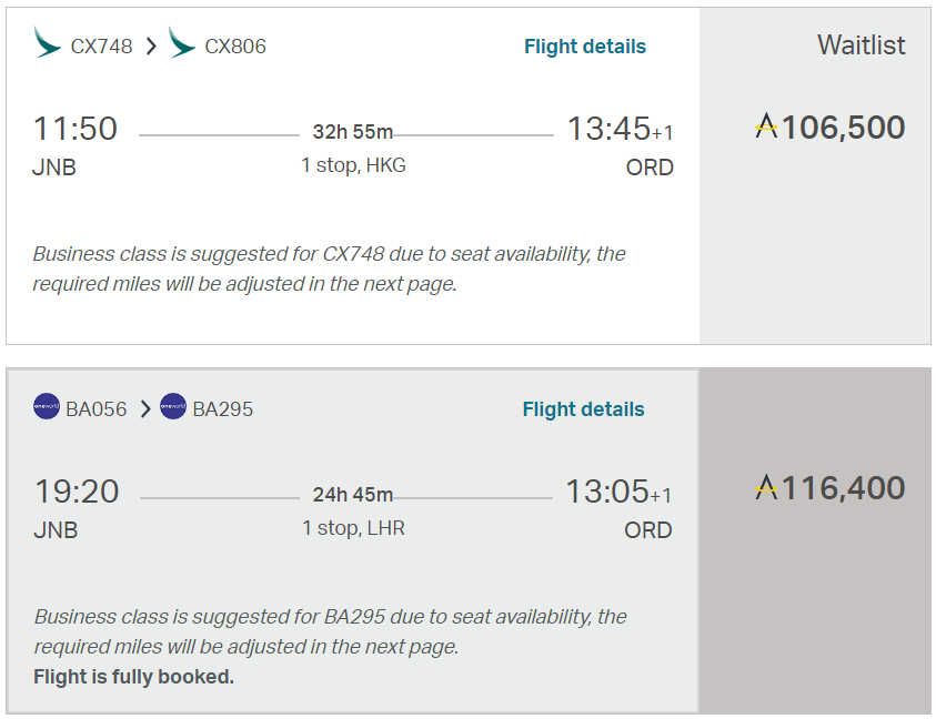 Cathay Pacific mixed cabin award works with BA too