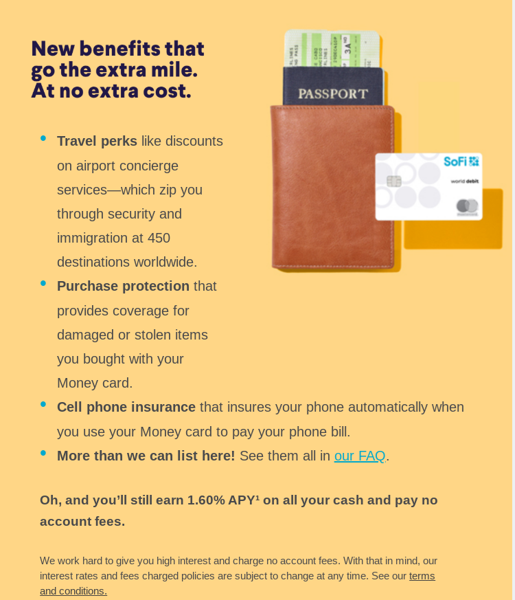 SoFi Money: Cell phone insurance, purchase protection added w/ switch to Mastercard