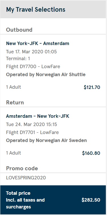 Norwegian JFK-AMS pricing after