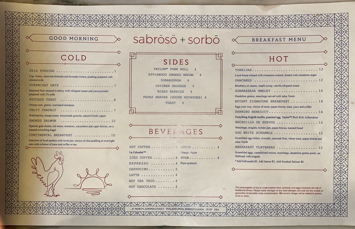 a menu on a paper
