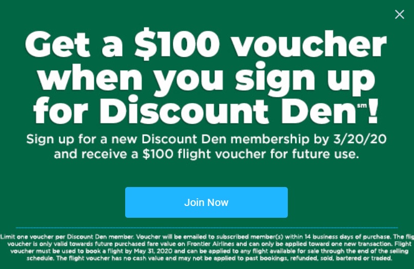 (EXPIRED) Frontier Discount Den + 100 voucher for 60