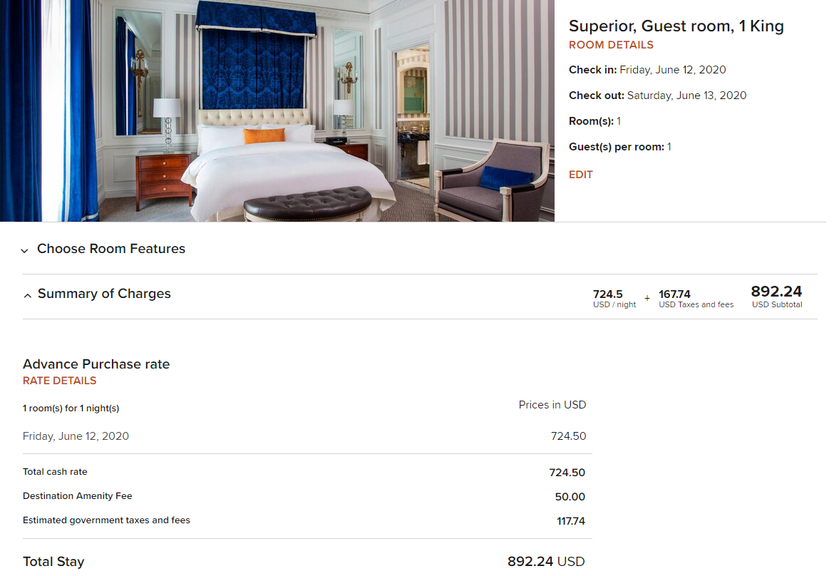 Marriott price transparency checkbox summary of charges