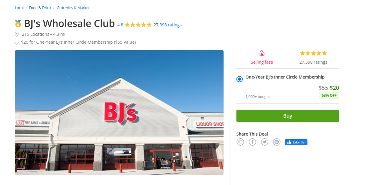 (EXPIRED) Membership to BJ's Wholesale for 20 (less w/ stacking)