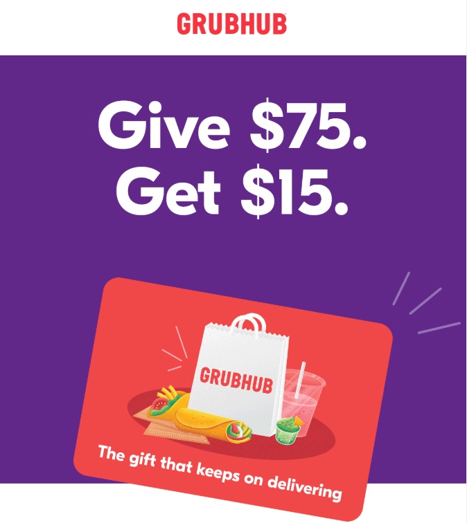 (EXPIRED) Buy 75 Grubhub Gift Card & Get 15 Promo Card