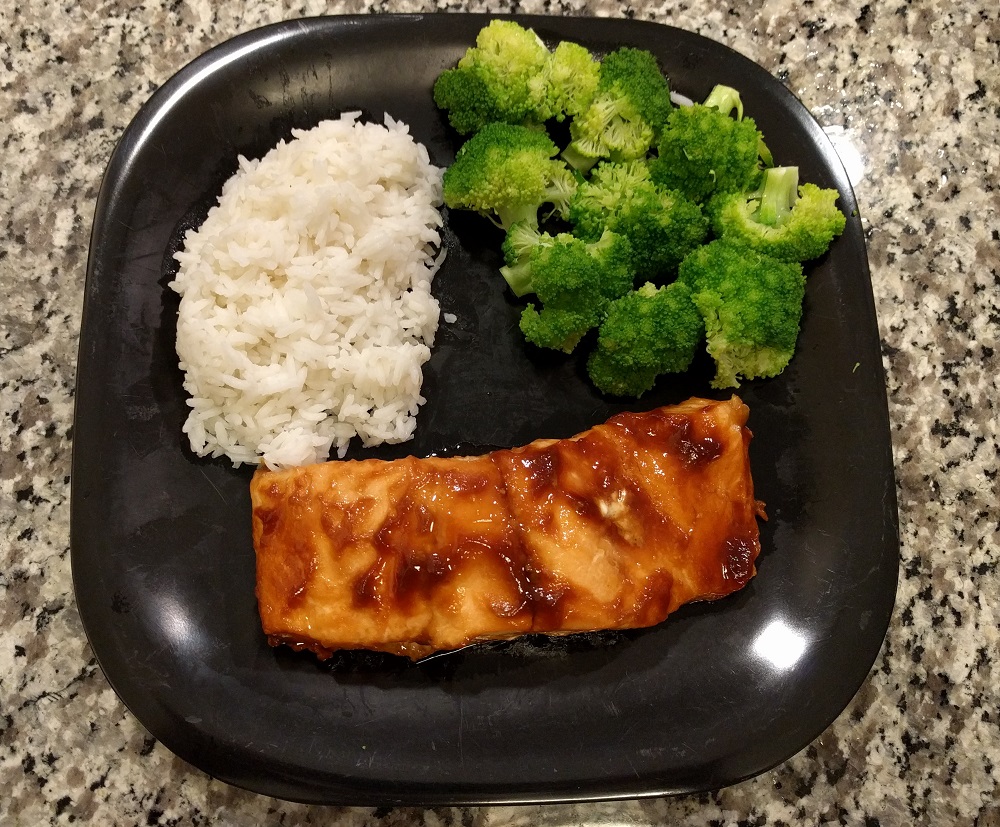 Hoisin salmon, rice & broccoli cooked in an Instant Pot