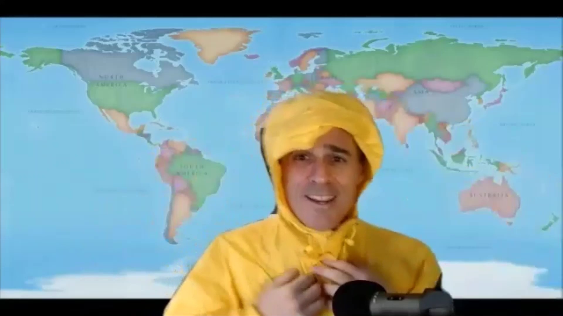 a man in a yellow raincoat
