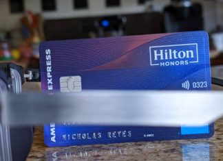 a blue and purple credit card