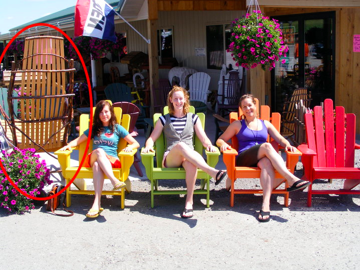 a group of women sitting in colorful chairs