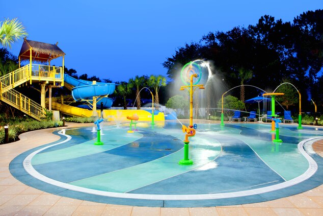 a water park with a water slide and a water park