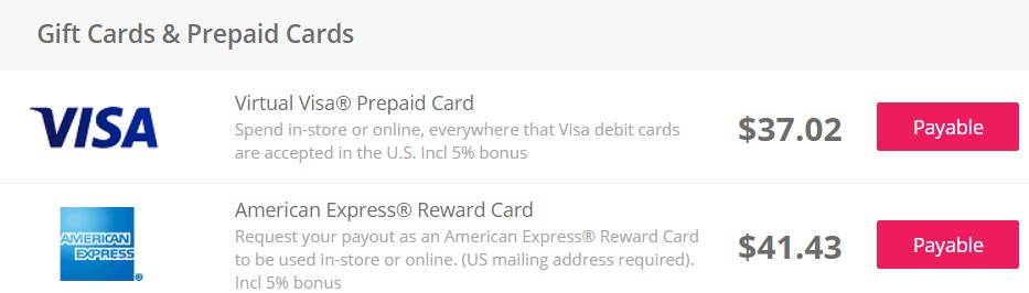 TopCashback Virtual VGC Amex Reward Card