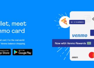 a blue and white card with a pizza and text