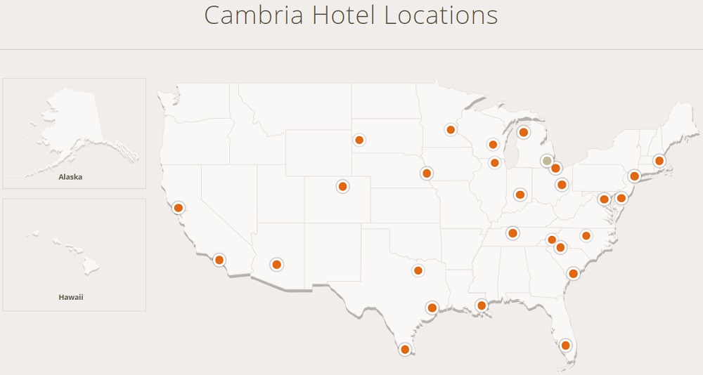 Cambria Hotel Locations Map