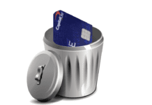 a credit card in a trash can