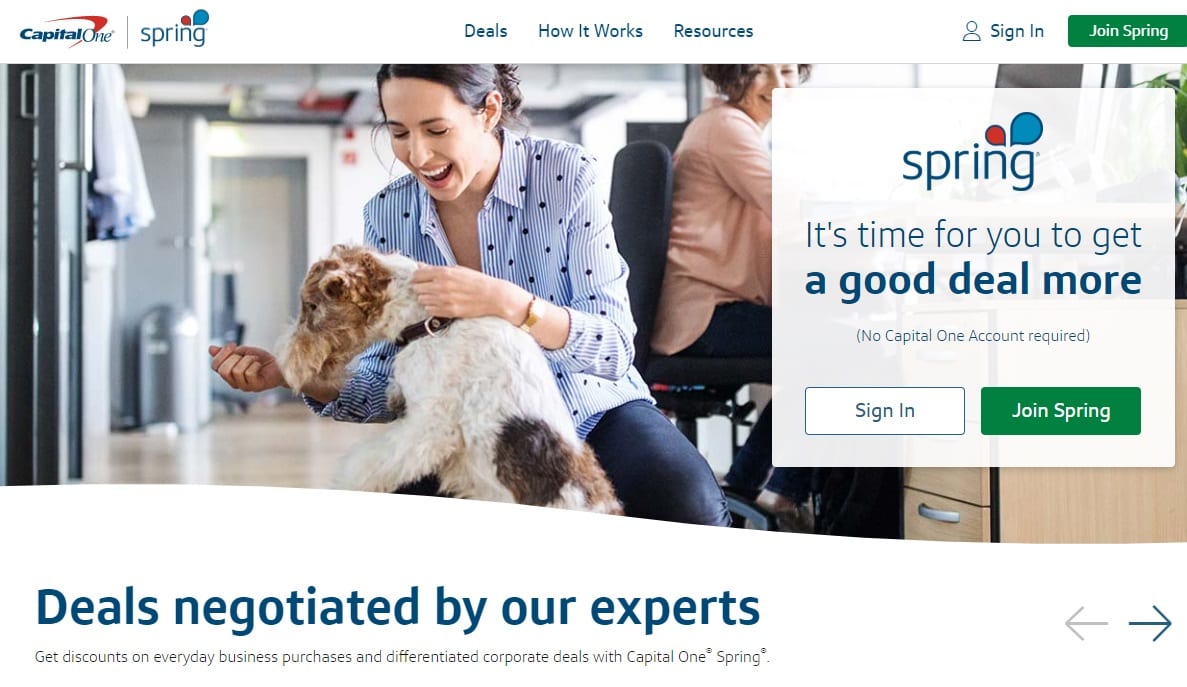 Spring from Capital One landing page