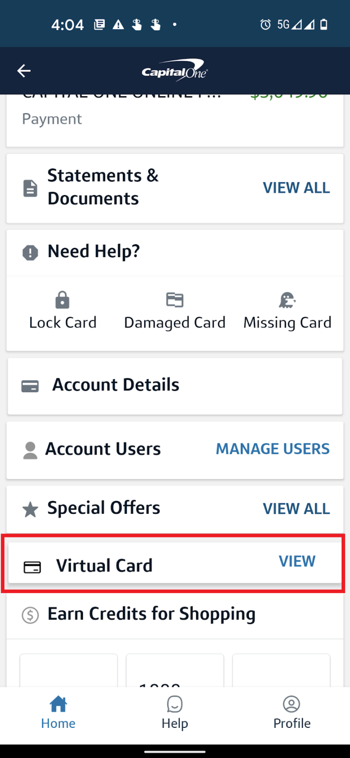 how do i find my credit card number on capital one app