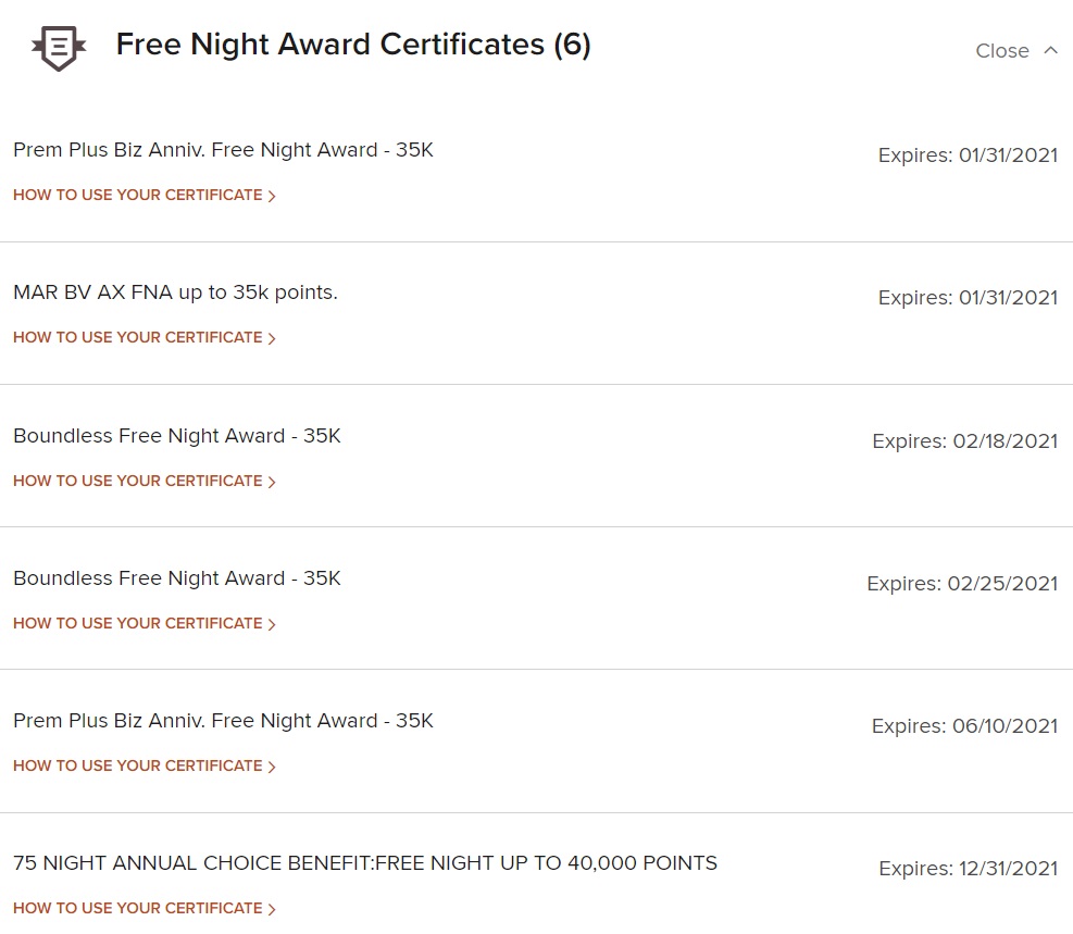 Marriott Free Night Certificates x6.