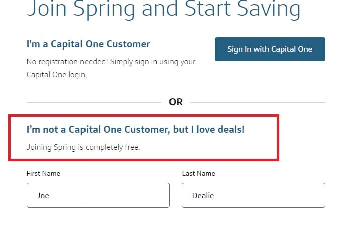 Spring from Capital One anyone can register