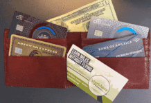 a wallet with credit cards and money
