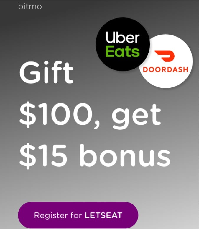 (EXPIRED) Bitmo Send 100 Uber Eats/DoorDash Gift Card & Get 15 Uber