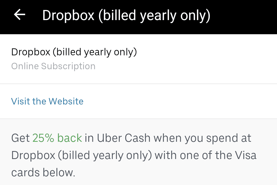 Dropbox Uber Visa Rewards