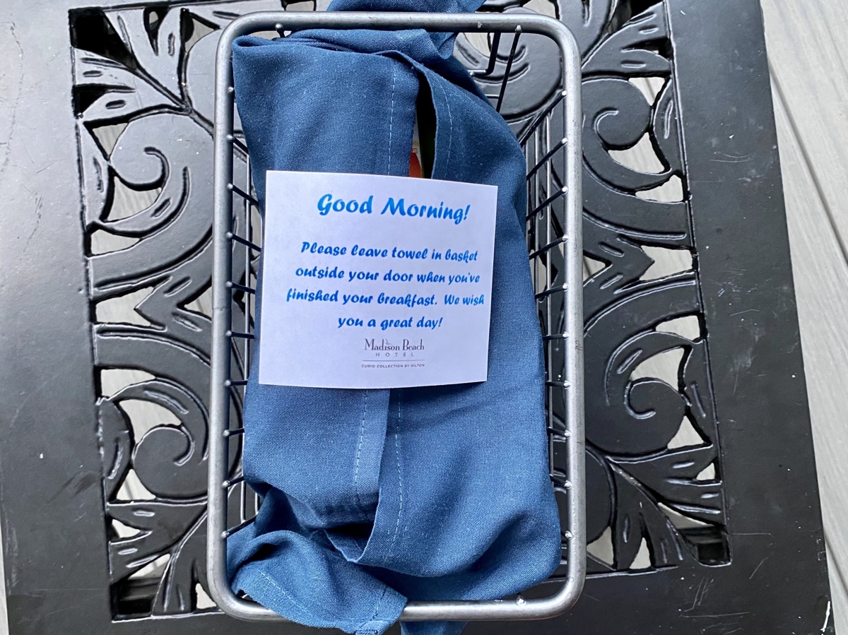 a blue towel in a basket