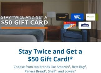 Choice Privileges Stay Twice Earn 8,000 Points $50 Gift Card