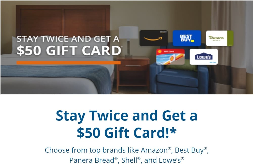 Choice Privileges Stay Twice Earn 8,000 Points $50 Gift Card