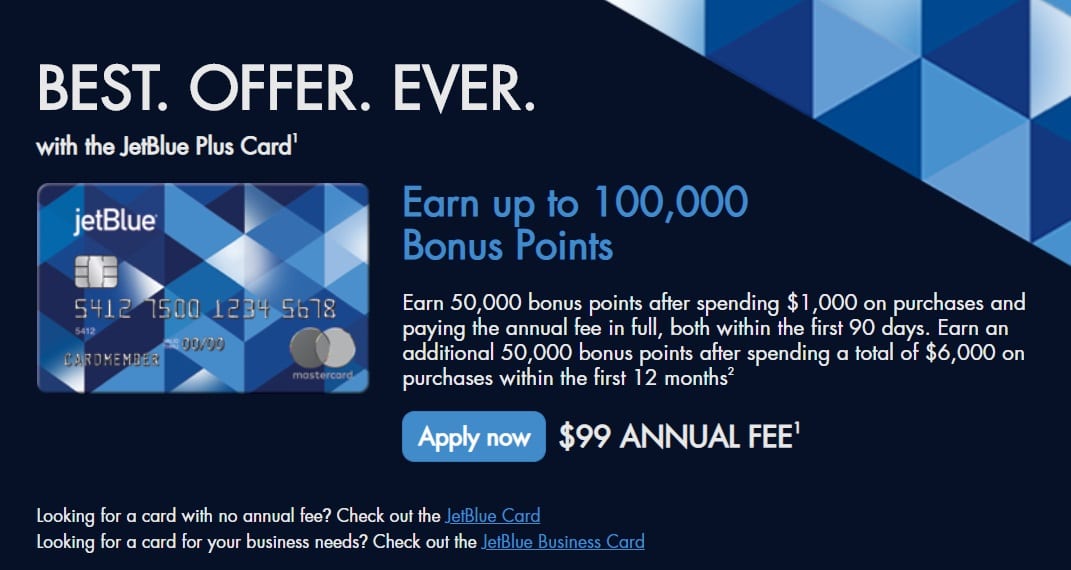 JetBlue 100,000 Bonus Points
