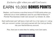 Marriott Bonvoy Premier Plus authorized user 10,000 bonus points