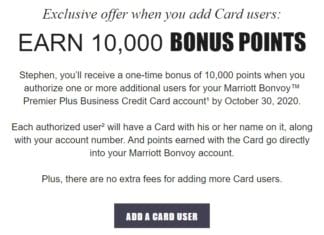 Marriott Bonvoy Premier Plus authorized user 10,000 bonus points