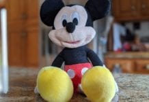 a stuffed toy mouse sitting on a counter