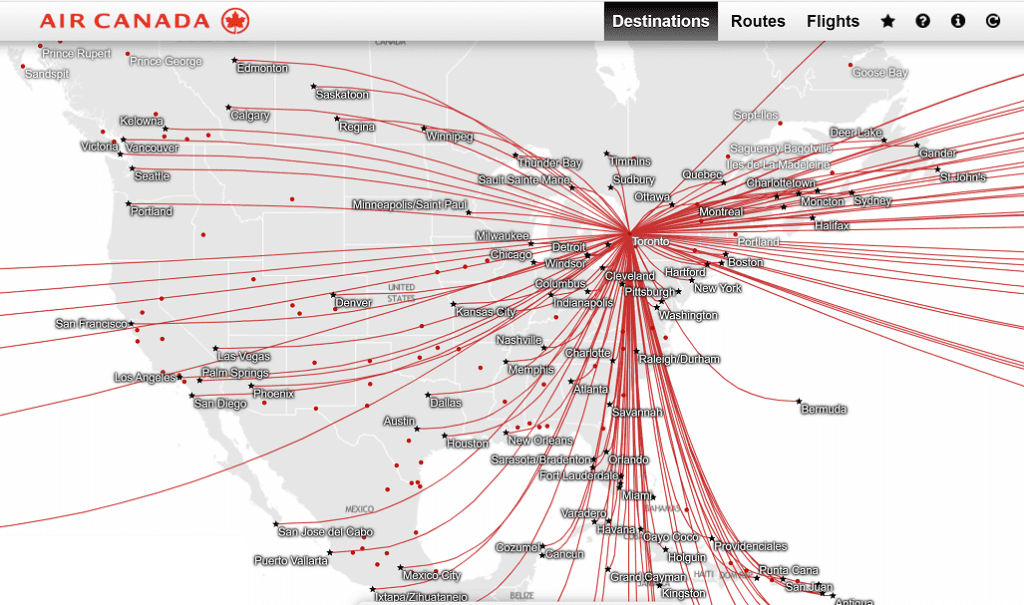 air canada travel map