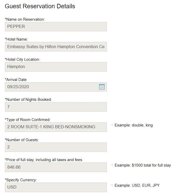 Embassy Suites Hampton - Hilton Price Match Guarantee claim form 2.
