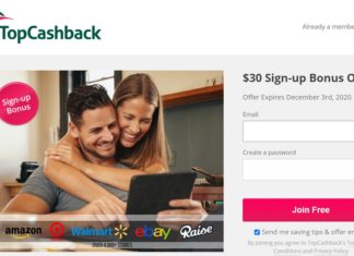 TopCashback $30 signup bonus offer
