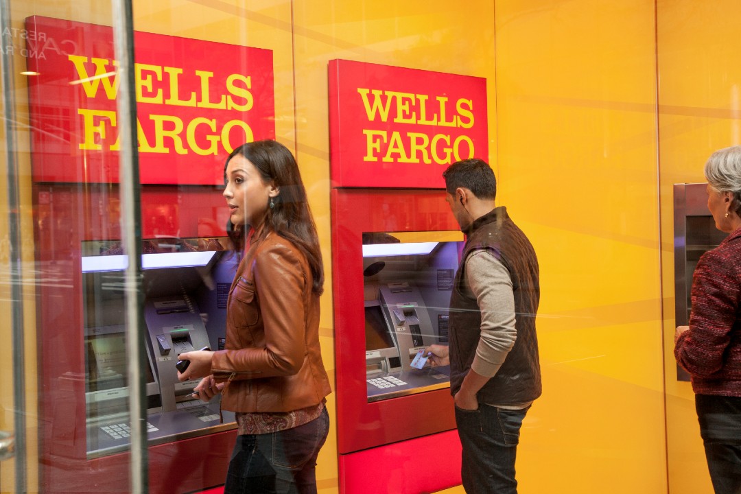 Wells Fargo ATM withdrawal debit card bank lobby cash