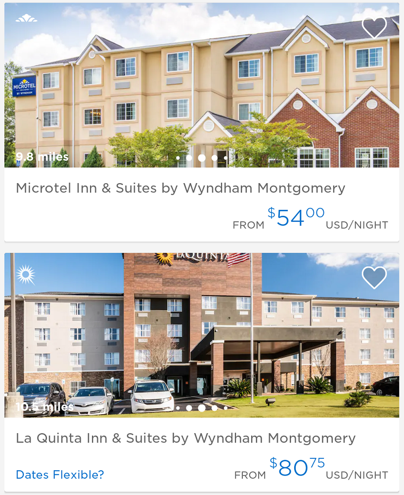 Wyndham app search results